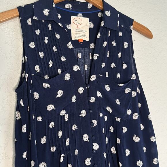 Anthropologie Snail Shirt Conversations Limited Edition Blue Sleeveless Preppy - Picture 2 of 6